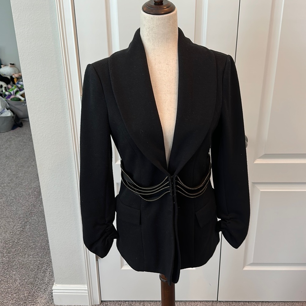 Bloomingdale’s Aqua black blazer with belt embellishment M